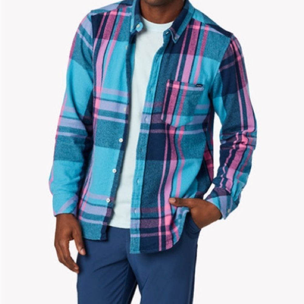 chubbies Turquoise Navy Pink Plaid Button-Down Shirt